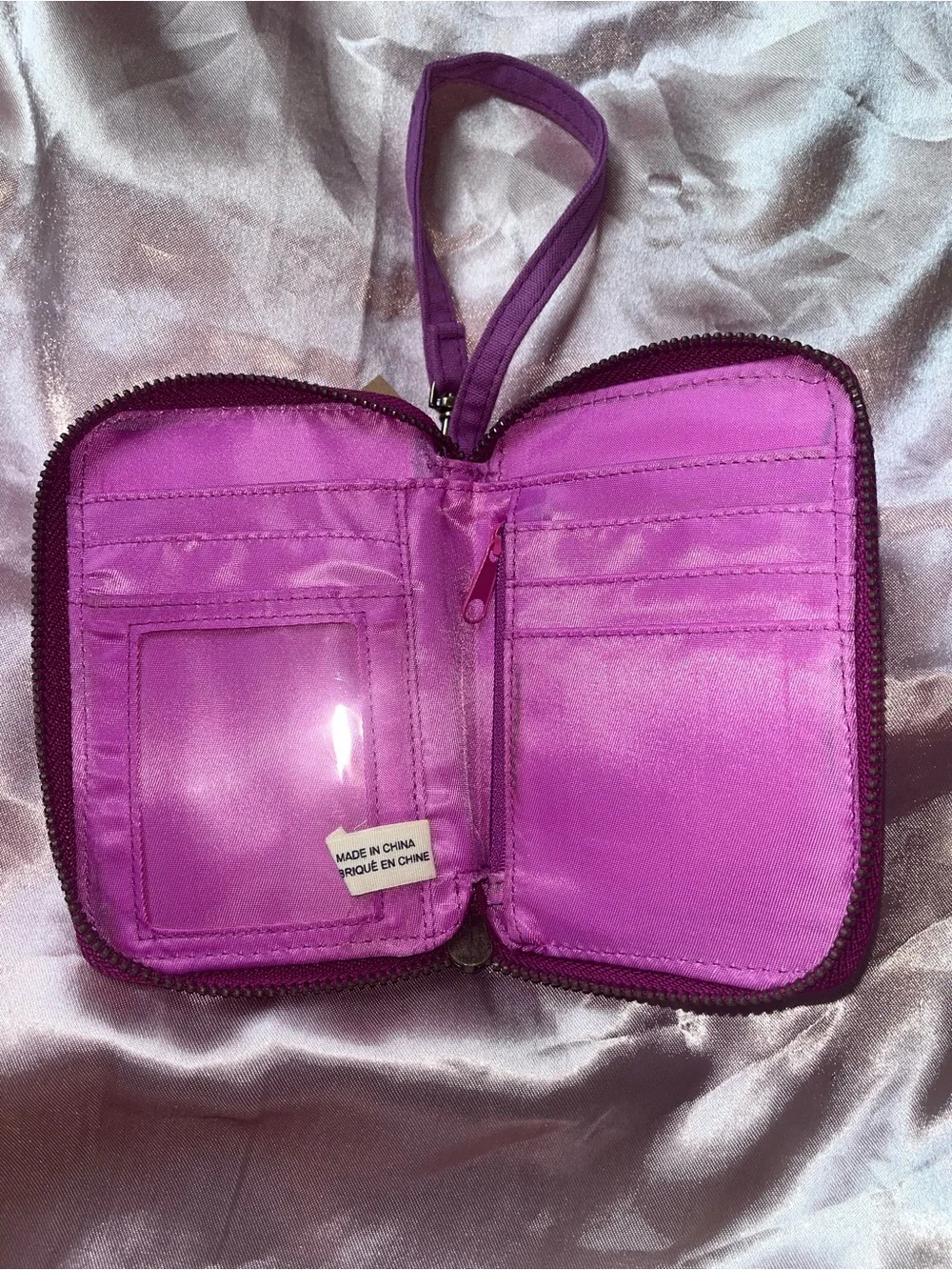 NATURAL LIFE Canvas Wristlet with Purple Strap and Pink Stitching